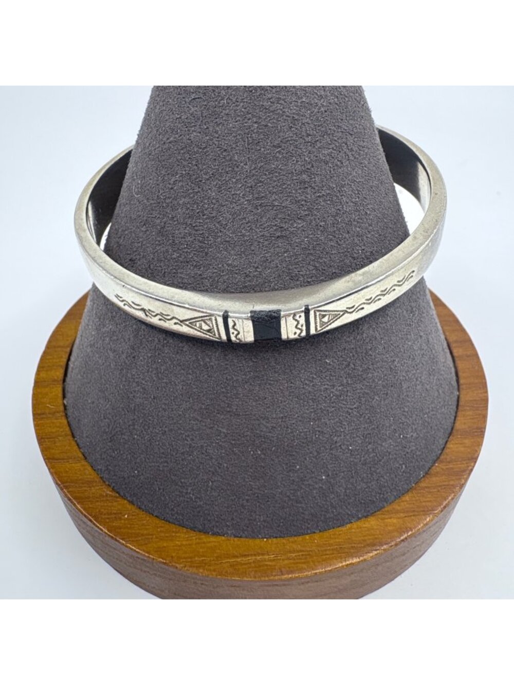 VTG Solid Sterling Silver 925 Black Enamel Open Cuff Bracelet Size 7.5" Fit
